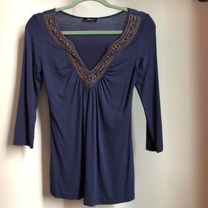 Small 3/4 Sleeve Top w/ Beaded Front